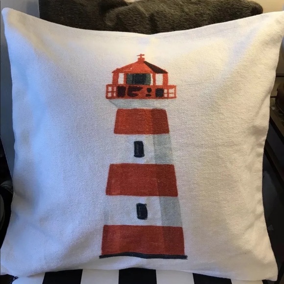 New Indigo White Throw Pillow Nautical Print Lighthouse Cabin Square Cotton - Picture 6 of 8